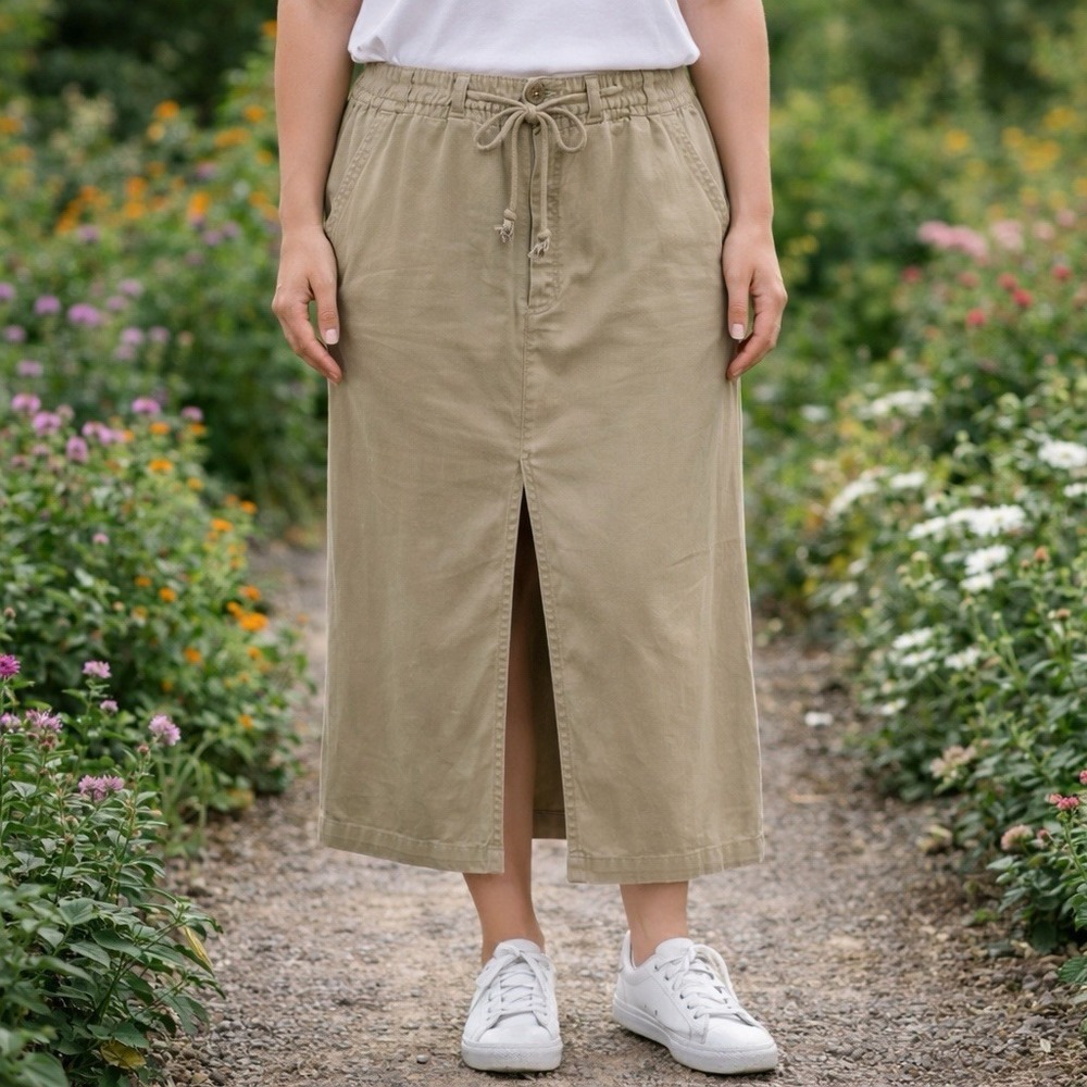 Free People‎ Chino Midi Skirt Front Slit Garden Summer Grunge Cottagecore 6